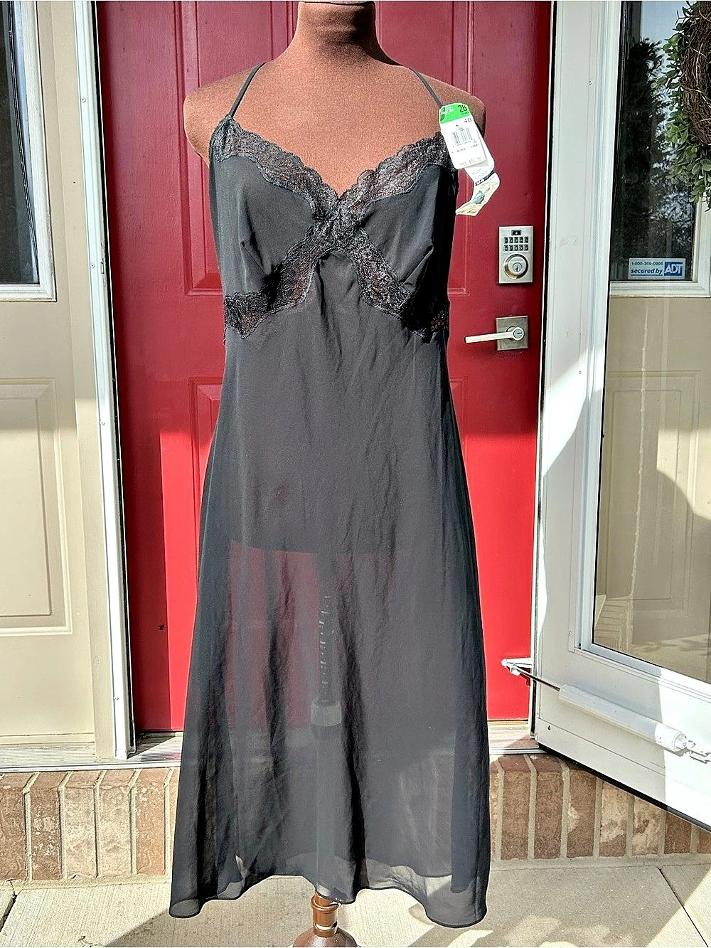 NWT VTG VANITY FAIR s40 Modern Romance Full Slip-Poly Chiffon w/Black Lace Trim